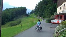Riding past the cowbell house at Hohflue, 12.9 miles into the ride